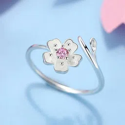 myki Beautiful Girly Pink Stone Silver Adjustable Ring For Women & Girls Sterling Silver Swarovski Zirconia Sterling Silver Plated Ring-picture-15
