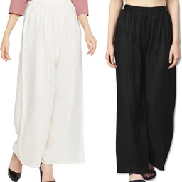 go gazab Pack of 2 Women Loose Fit Black, White Viscose Rayon Trousers-picture-33