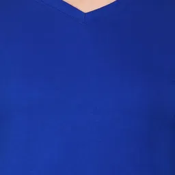 ap'pulse Women Solid V Neck Pure Cotton Blue T-Shirt image 5