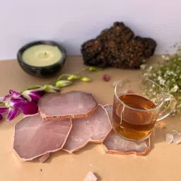 home arte Rose Quartz Rose Gold Plated Coaster Set of 4 for Bar, Beer, Coffee, Tea image 1