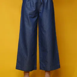 Denim Plazzo Women Flared Blue Cotton Blend Trousers-image-96