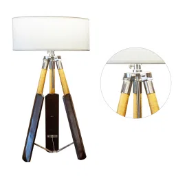 kapoor lampshades White Fabric Shade Tripod Table Lamp with Brown Base image 4
