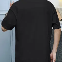 faoes Men Striped Round Neck Polycotton Black T-Shirt image 3