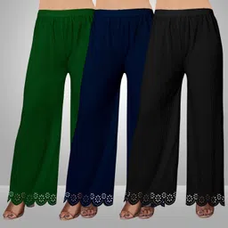 kiran impex Pack of 3 Women Straight Fit Multicolor Lycra Blend Trousers image 1
