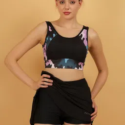 FYTTE High Waisted Bikini Tankini Bottom Athletic Swim Skort for Women Solid Women Swim Bottom Black Swimsuit image 5