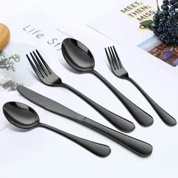 zilltoyin Premium Black Mirror Finish Cutlery Tableware Dinnerware tablespoon Big Knife Stainless Steel Cutlery Set-picture-15