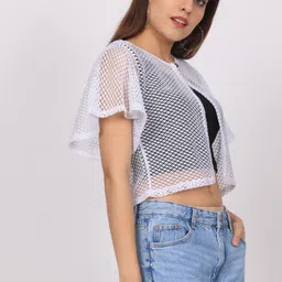 ddaspration Women Jacket Style Short Sleeve White Shrug image 4