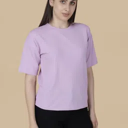 vdtrend Women Self Design Round Neck Wool Blend Purple T-Shirt image 3