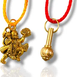 (Pack of 2) God Lord Shri Bajrangbali Hanuman and Gada Locket & Pendant Gold-plated Brass Locket Set-image-25