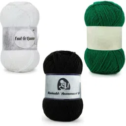 waaome White,Black & Green Wool 300 Gram 100×3 Hand Knitting Art Craft Soft Yarn(WA204)-picture-41