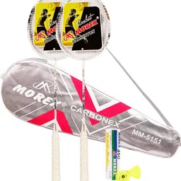 movex Morex Set of 2 Badminton Racket with Cover Bag & 6 Nylon Shuttlecocks for Unisex Silver Strung Badminton Racquet-picture-14