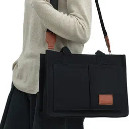 Black Women Sling Bag Handbag with Front Pockets, Crossbody with Multi - Compartment Tote Bag-image-16