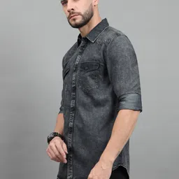 18plus Men Regular Fit Washed Cut Away Collar Casual Shirt image 3