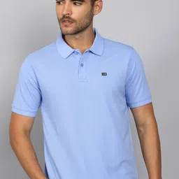 arrow Men Solid Polo Neck Cotton Blend Blue T-Shirt-picture-13