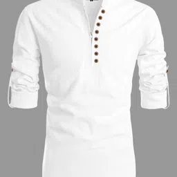 vellosta Men Solid Cotton Blend A-line Kurta image 3