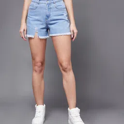 miss chase Solid Women Blue Denim Shorts-picture-36