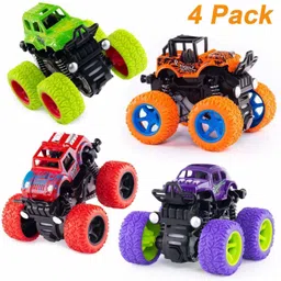 toyshub 4WD Mini Monster Trucks Friction Powered Cars for Kids Big Rubber Tires Baby Boys Super Cars Truck Children Gift Toys for Kids [Age-3+] (Pack of 4)-picture-14