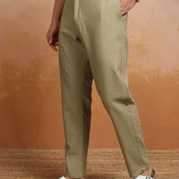 highlander Men Slim Fit Beige Cotton Blend Trousers image 3
