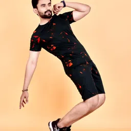 qosha Men Night Suit Set Black Printed image 4