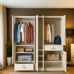 mintwud from pepperfry Kibo 5 Door Wardrobe With Adjustable Shelf In Off White With Mirror & Drawer-picture-27