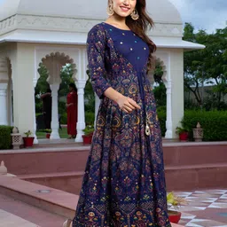 ftdiva Embroidered Viscose Rayon Stitched Flared/A-line Gown image 4