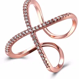 Cross Band CZ Ring Brass Cubic Zirconia Gold Plated Ring-image-13