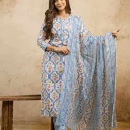 jayleen Women Pure Cotton Kurta Palazzo Dupatta Set image 1