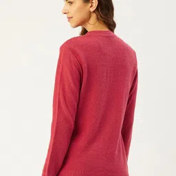 rivza Women Woven Round Neck Pink Sweater image 5