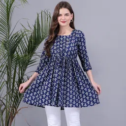 dinaya Casual Regular Sleeves Printed Women Dark Blue Top-picture-21