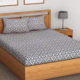 aurave Black Abstract 144 TC 100% Cotton Fitted Bedsheet & 2 Pillow Covers-picture-26