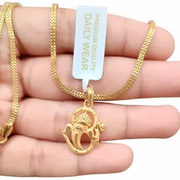 OM GANESH MATTE GOLD PENDANT WITH GOLD CHAIN Gold-plated Brass Pendant-image-14