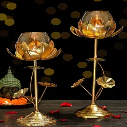 kreative arts Antique Iron T- Light Holder (Gold) image 1