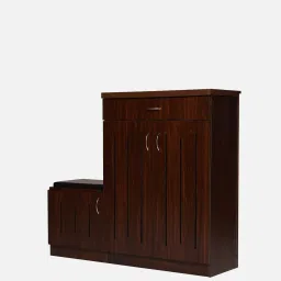 solace craft Zuoye Shoe Rack With Seating In Brown Teak Finish image 3