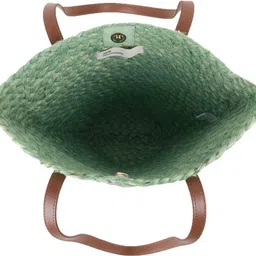 alouve Green Women Sling Bag Handwoven Straw Tote with Leather Handles image 5