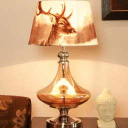 Livorno White & Brown Fabric Shade Table Lamp With Glass Base-image-45