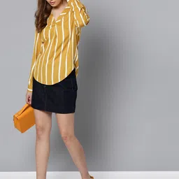 harpa Casual Regular Sleeves Striped Women Yellow Top image 3