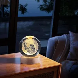 wgm Crystal Moon Sphere Lamp with Wooden Base Night Lamp image 3