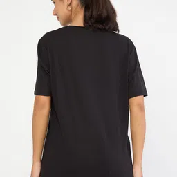 wear your mind Women Graphic Print Round Neck Pure Cotton Black T-Shirt image 2