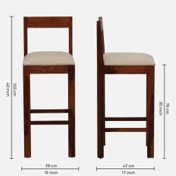 woodsworth from pepperfry Enkel Sheesham Wood Bar Stool In Honey Oak Finish with Beige Cushion image 2