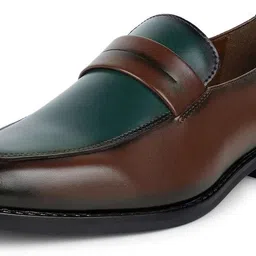 louis stitch Dual Tone Tan Green Formal Slipon Mocassin Shoes for Men (SXMCDS) - UK 10 Mocassin For Men image 3