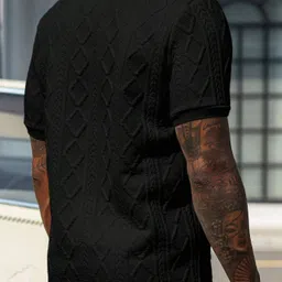 praizy Men Self Design Polo Neck Elastane Black T-Shirt image 2