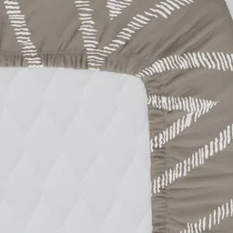 Huesland Taupe & White Printed Cotton 144 TC Double Queen Fitted Bedsheet Set image 3