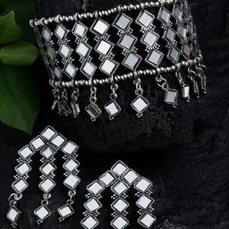 Oxidized Heaven Sterling Silver-Plated Mirror Oxidised Jewellery Set-picture-21