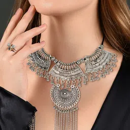 Oxidized Heaven Sterling Silver-Plated & Beaded Oxidised Jewellery Set-picture-22
