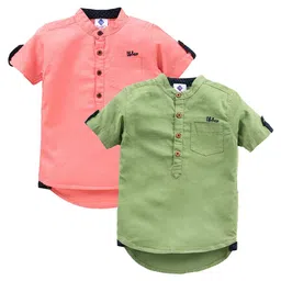 TONYBOY Boys Pack of 2 Pink & Green Cotton Premium Casual Shirt-image-30