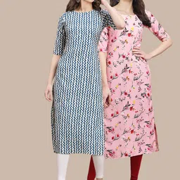 7threads 1 Stop Fashion Women Pack of 2 Pink & Blue Printed Straight Crepe Kurta-picture-37