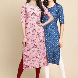 7threads 1 Stop Fashion Pack Of 2 Floral Block Printed Straight Regular Crepe Kurtas-picture-22