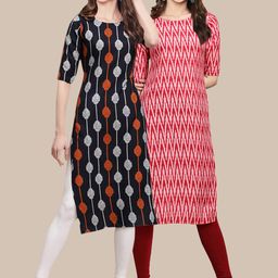 7threads 1 Stop Fashion Pack Of 2 Ethnic Motifs Printed Round Neck Crepe Kurtas-picture-9