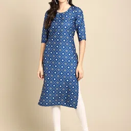 7threads 1 Stop Fashion Women Pack of 2 Blue & Grey Printed Straight Crepe Kurta image 4