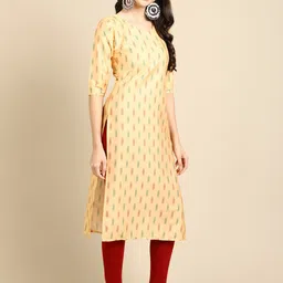 7threads 1 Stop Fashion Women Pack Of 2 Beige & Orange Ethnic Motifs Printed Crepe Kurtas image 4